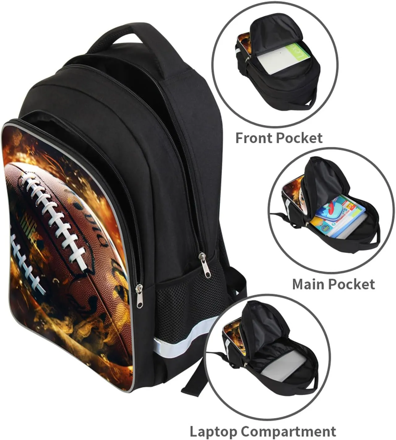 Football School Backpack for Boys, Sports Rugby Bookbag for Elementary Primary Kids over 6 Years Old, 17 Inches, Polyester, Padded Top Handle, Shoulder Straps