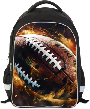 Football School Backpack for Boys, Sports Rugby Bookbag for Elementary Primary Kids over 6 Years Old, 17 Inches, Polyester, Padded Top Handle, Shoulder Straps