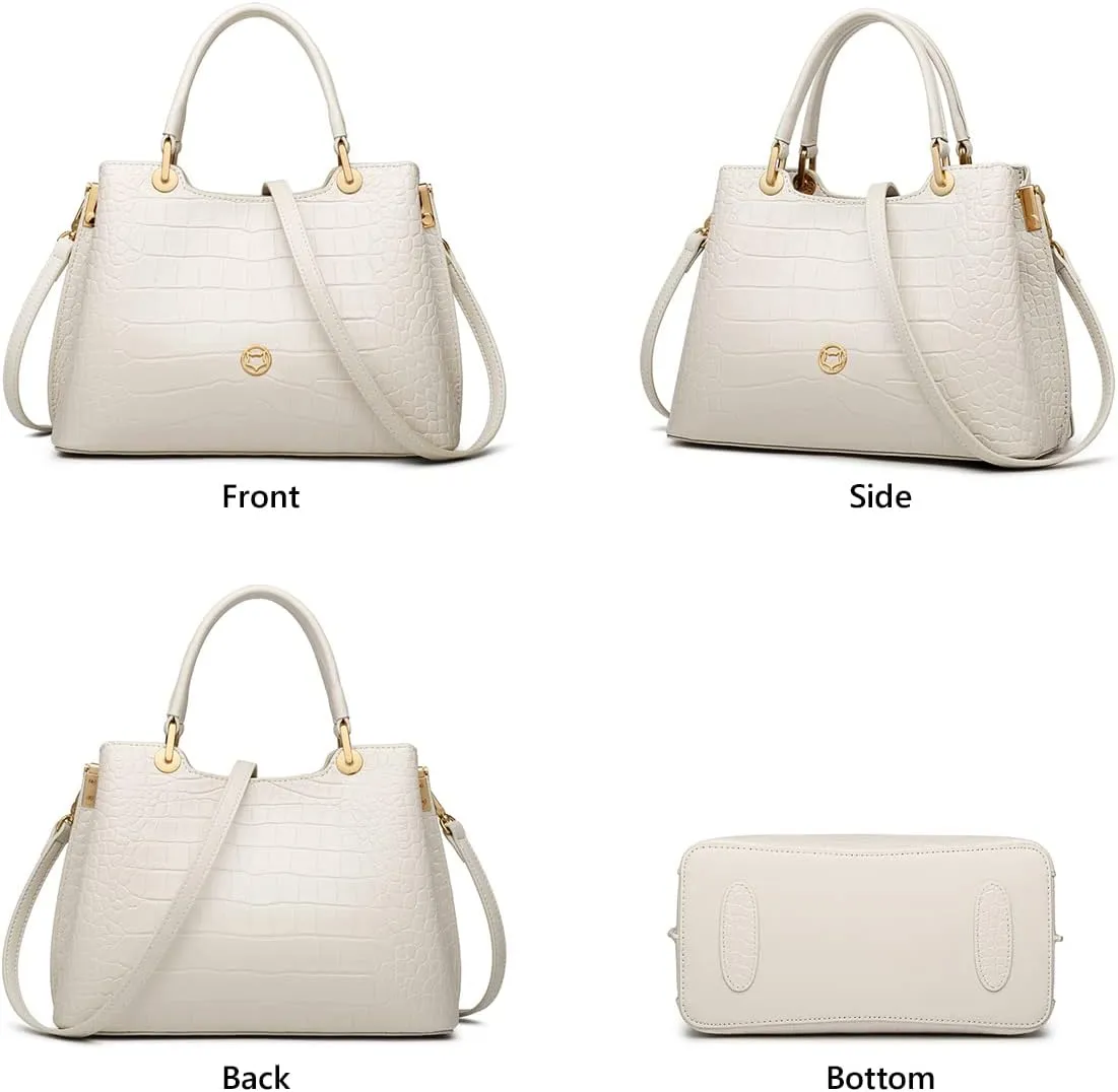 FOXLOVER Croc Grain Satchels Handbag for Women Top-Handle Bags Cowhide Leather with Crossbody Shoulder Strap