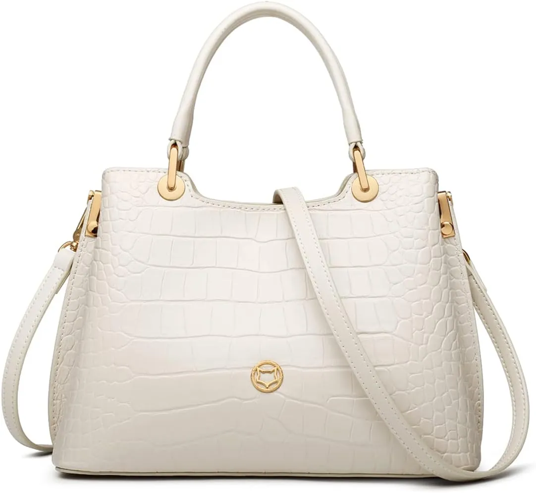 FOXLOVER Croc Grain Satchels Handbag for Women Top-Handle Bags Cowhide Leather with Crossbody Shoulder Strap