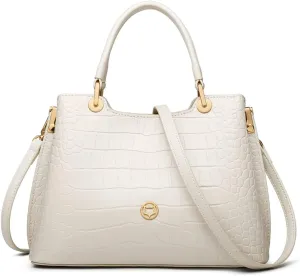 FOXLOVER Croc Grain Satchels Handbag for Women Top-Handle Bags Cowhide Leather with Crossbody Shoulder Strap