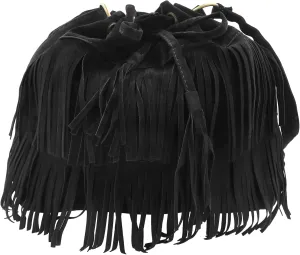 Fringe Hobo Purse Bags for Women Crossbody Purses with Drawstring Ladies Tassel Tote Shoulder Bucket Handbags,Black