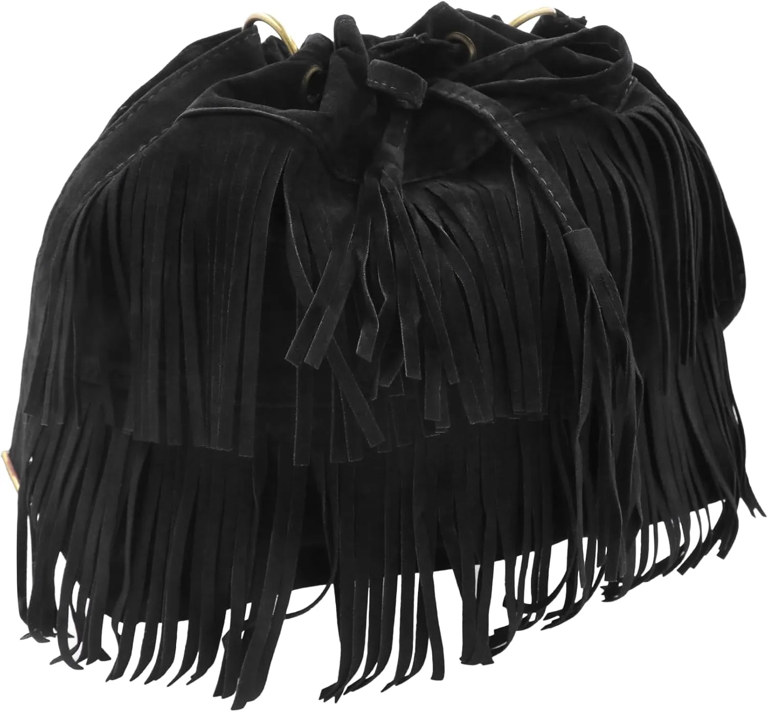 Fringe Hobo Purse Bags for Women Crossbody Purses with Drawstring Ladies Tassel Tote Shoulder Bucket Handbags,Black