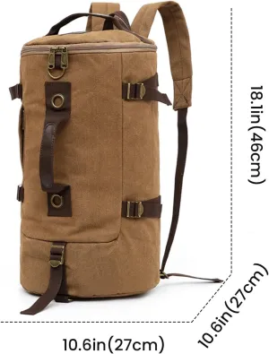 FUNSEED Cylinder Crossbody Bag Shoulder Bag Vintage Canvas Backpack For Travel Sports (Coffee)
