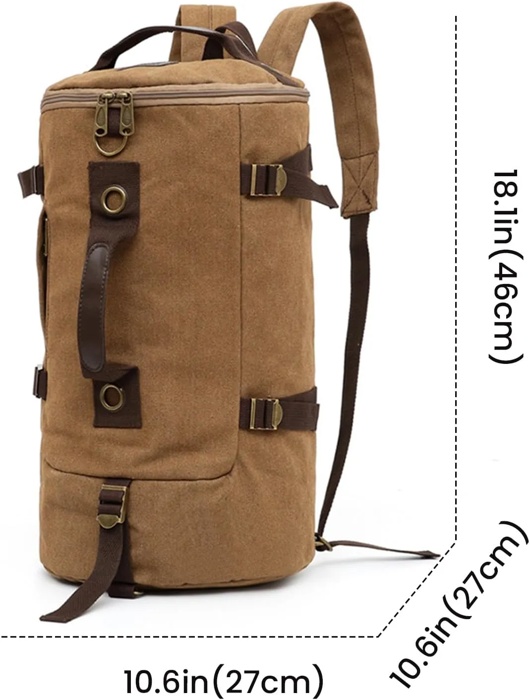FUNSEED Cylinder Crossbody Bag Shoulder Bag Vintage Canvas Backpack For Travel Sports (Coffee)