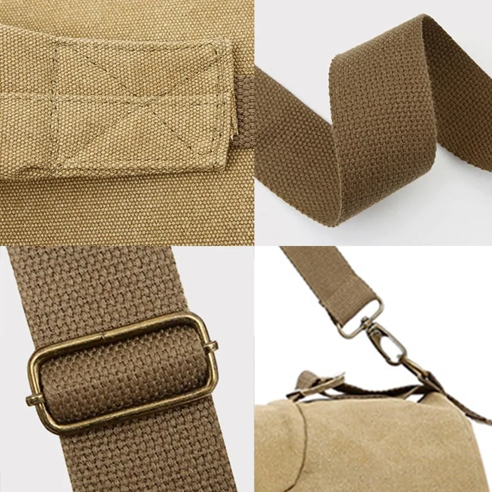 FUNSEED Cylinder Crossbody Bag Shoulder Bag Vintage Canvas Backpack For Travel Sports (Coffee)