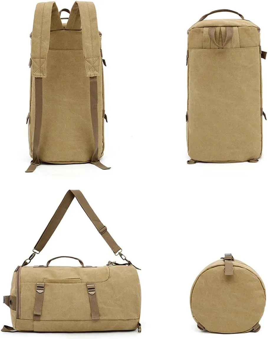 FUNSEED Cylinder Crossbody Bag Shoulder Bag Vintage Canvas Backpack For Travel Sports (Coffee)