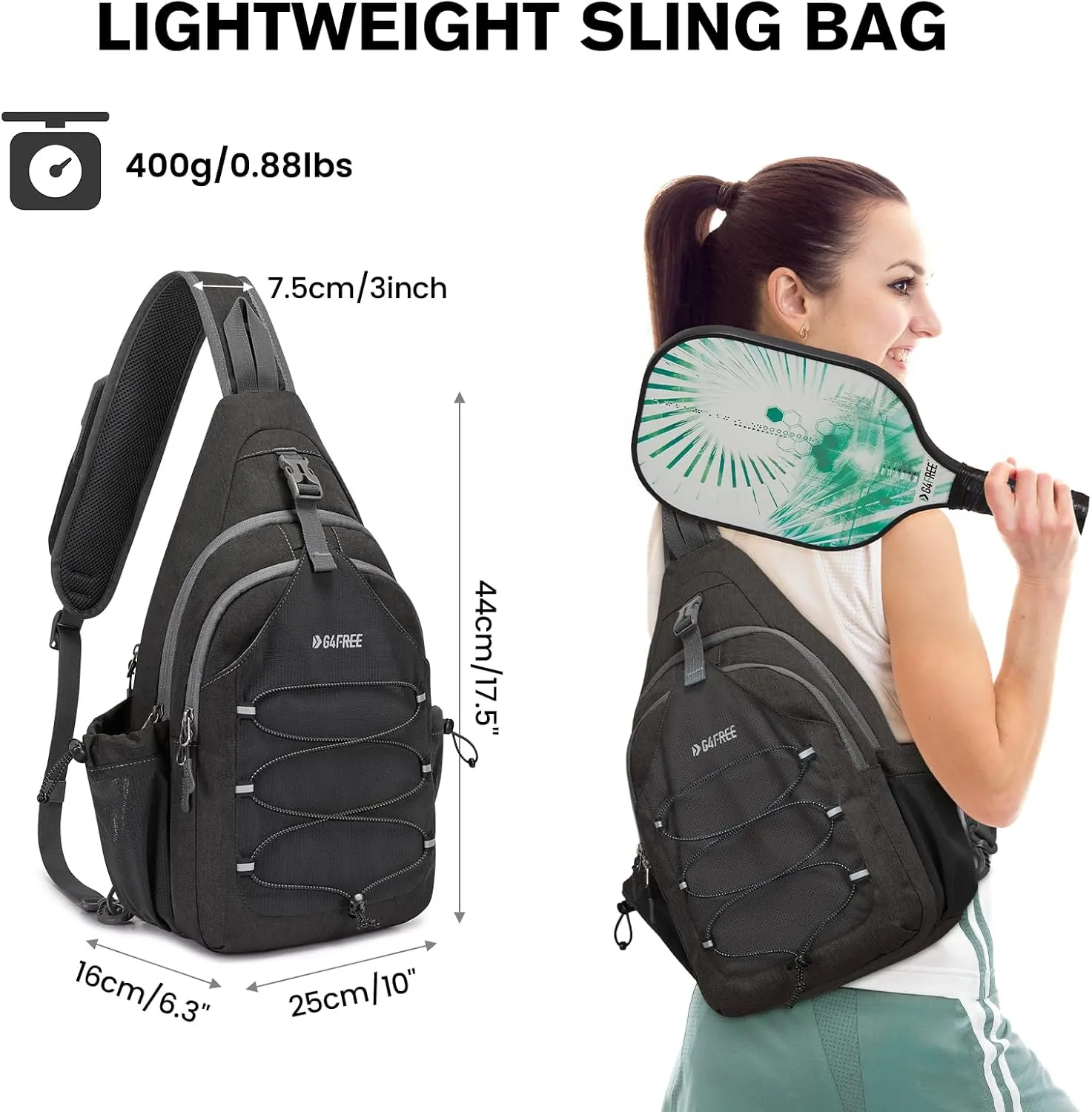 G4Free Pickleball Bag, Crossbody Sling Bag for Men Women, Pickleball Backpack, Pickle Ball Paddle Bag Gifts for Sports