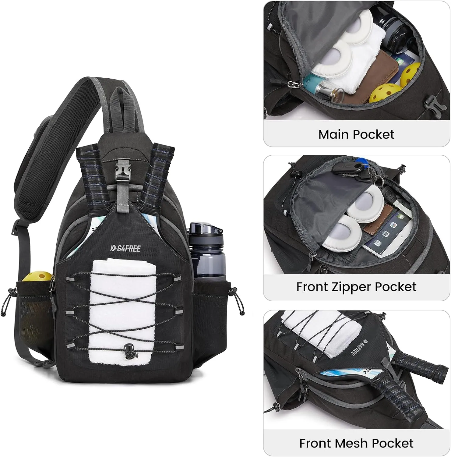 G4Free Pickleball Bag, Crossbody Sling Bag for Men Women, Pickleball Backpack, Pickle Ball Paddle Bag Gifts for Sports