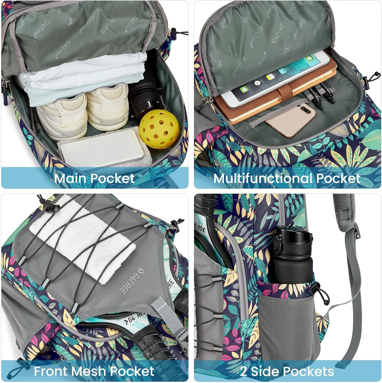 G4Free Pickleball Bag, Pickleball Backpack for Women and Men, Padel Bag Fits 2 to 4 Paddles, Gifts for Pickleball Lovers