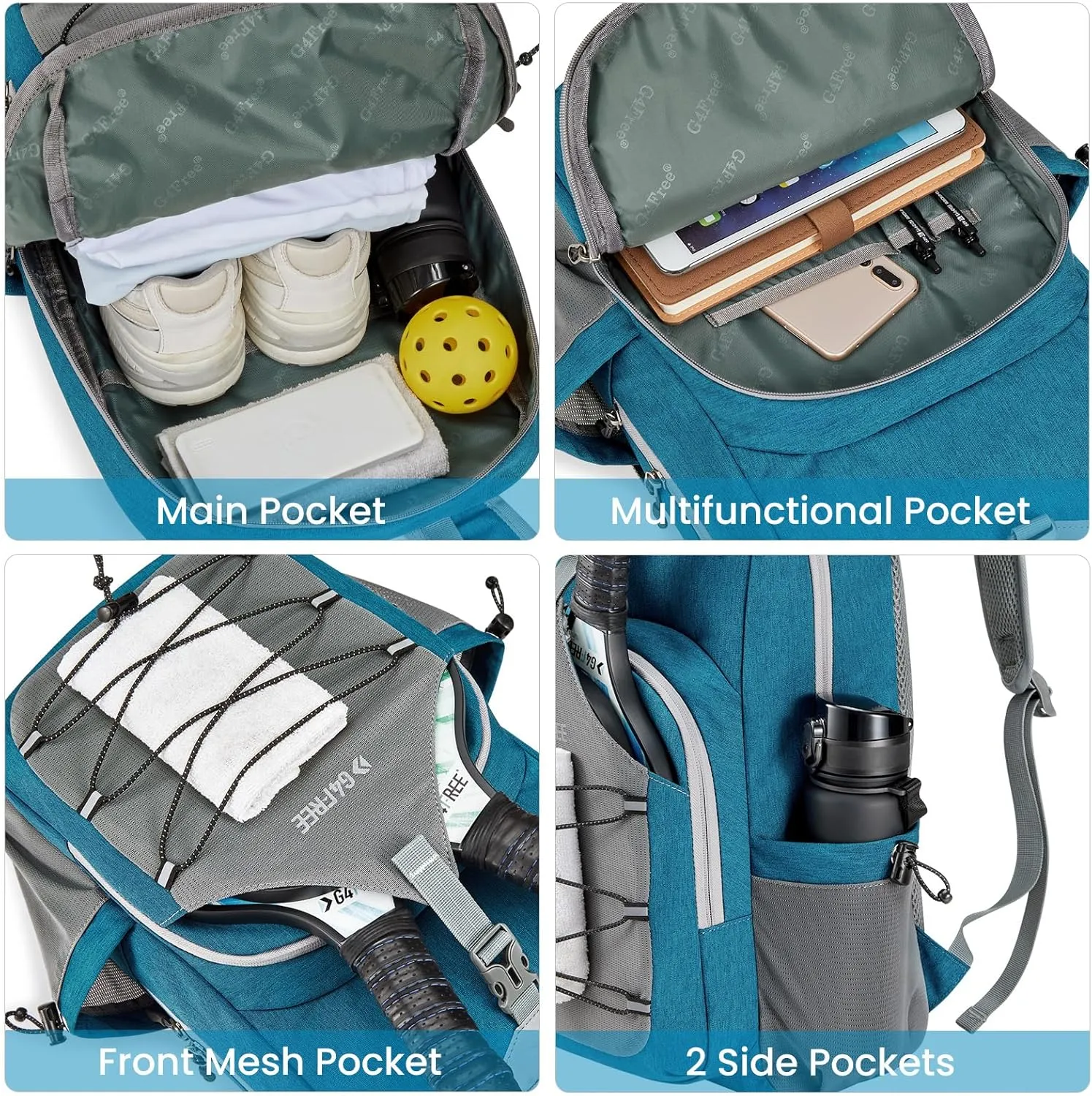 G4Free Pickleball Bag, Pickleball Backpack for Women and Men, Padel Bag Fits 2 to 4 Paddles, Gifts for Pickleball Lovers