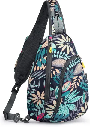 G4Free RFID Sling Bag Crossbody Backpack Casual Chest Shoulder Daypack Gym Bag for Hiking Travel 7L(Blue Leaf)