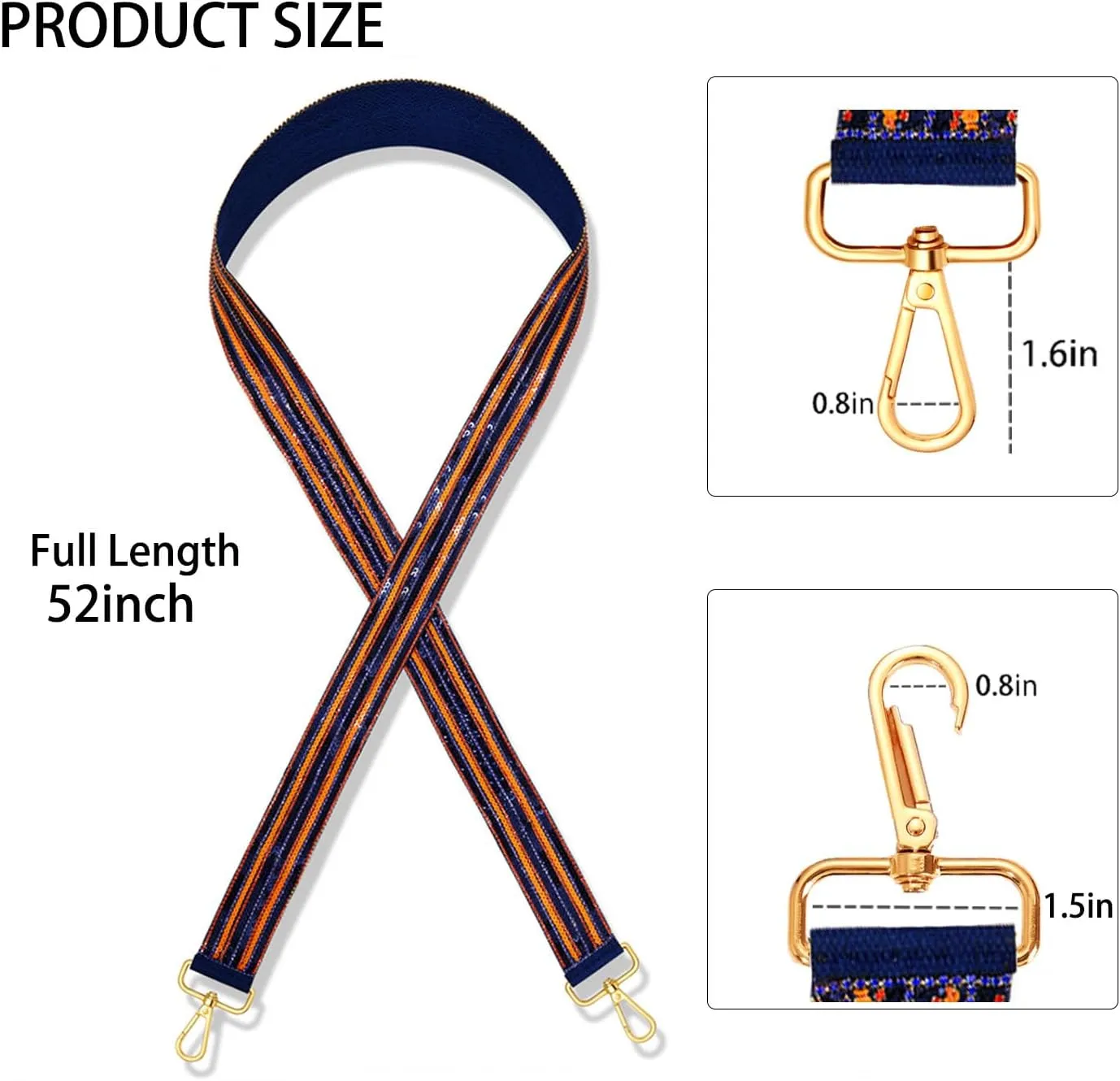 Game Day Sequin Beaded Purse Strap Replacement Red Blue Crossbody Shoulder Bag Strap for Stadium Approved Clear Bag