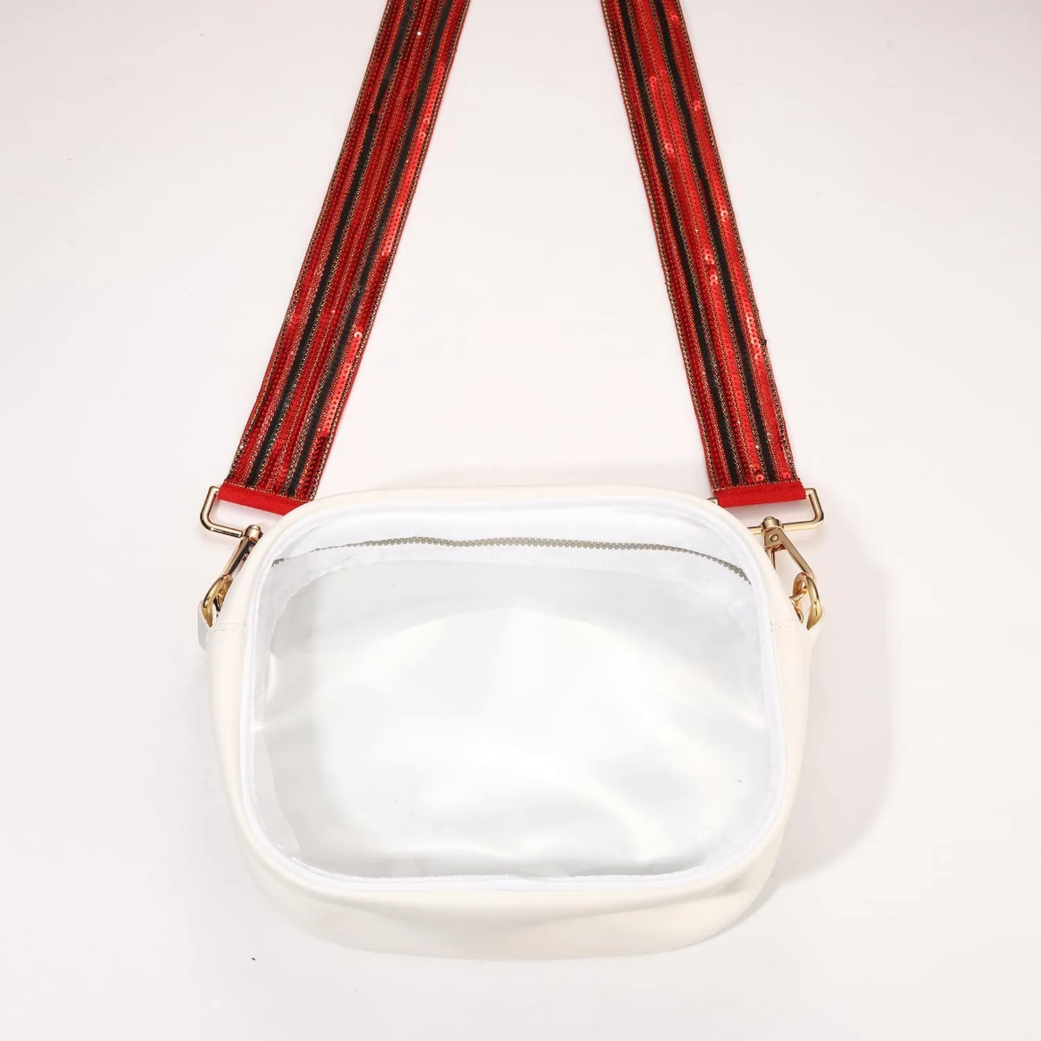 Game Day Sequin Beaded Purse Strap Replacement Red Blue Crossbody Shoulder Bag Strap for Stadium Approved Clear Bag