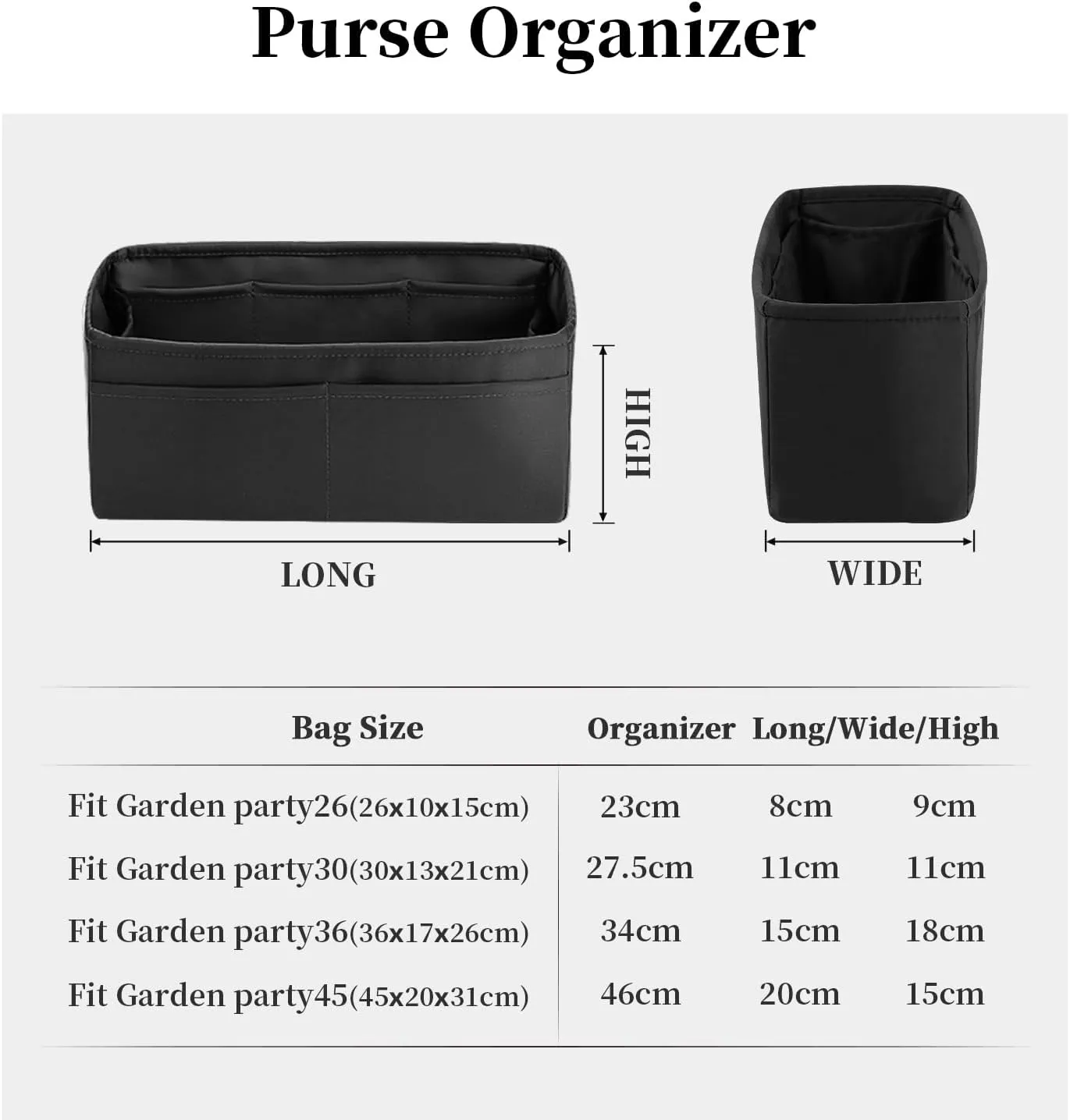 Garden Party 36 Insert, Tote Bag Organizer Compatible with Hermes Garden Bags, Silk Smooth Tote Bag Insert with Multiple Pockets for Storage (Black, GP36)