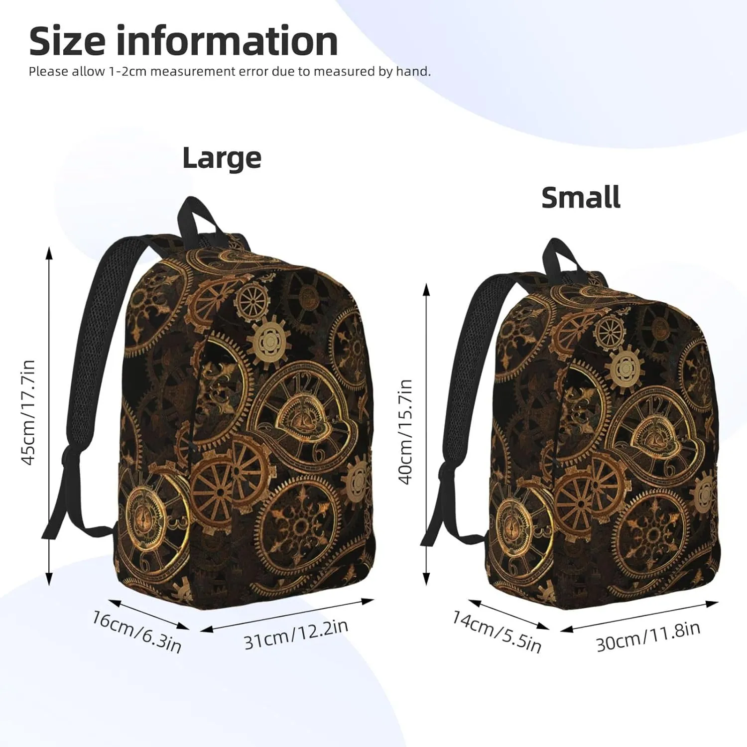 Gears Clock Bronze Century Canvas Backpack Laptop Travel Bag, Anti-Water and Ergonomic Straps for College Business Work
