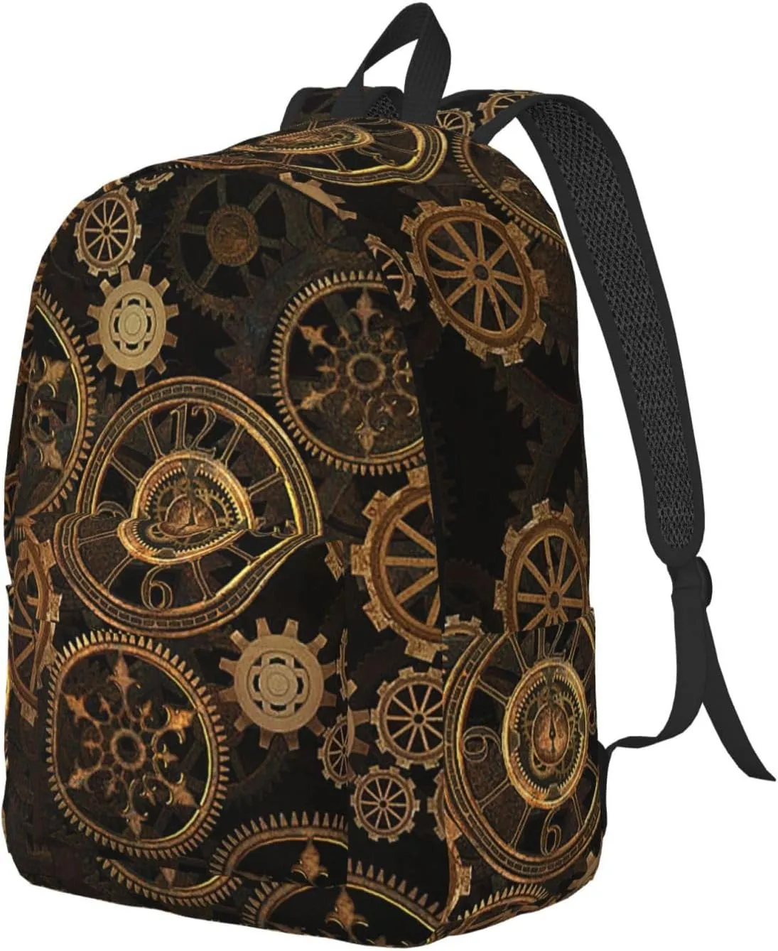 Gears Clock Bronze Century Canvas Backpack Laptop Travel Bag, Anti-Water and Ergonomic Straps for College Business Work