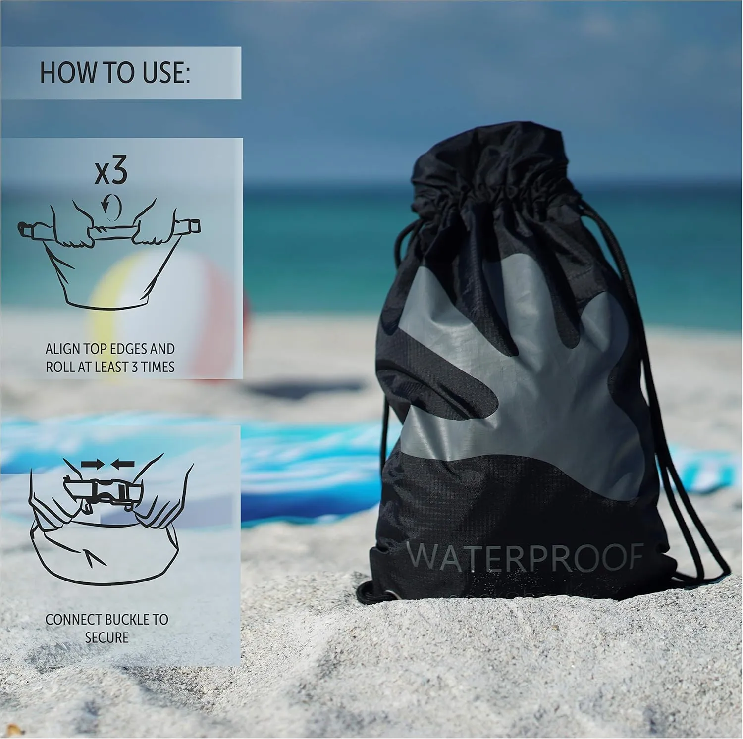 geckobrands 10L Drawstring Travel Backpack – Waterproof, Lightweight Dry Bag for Beach, Hiking, and Light Water Activities