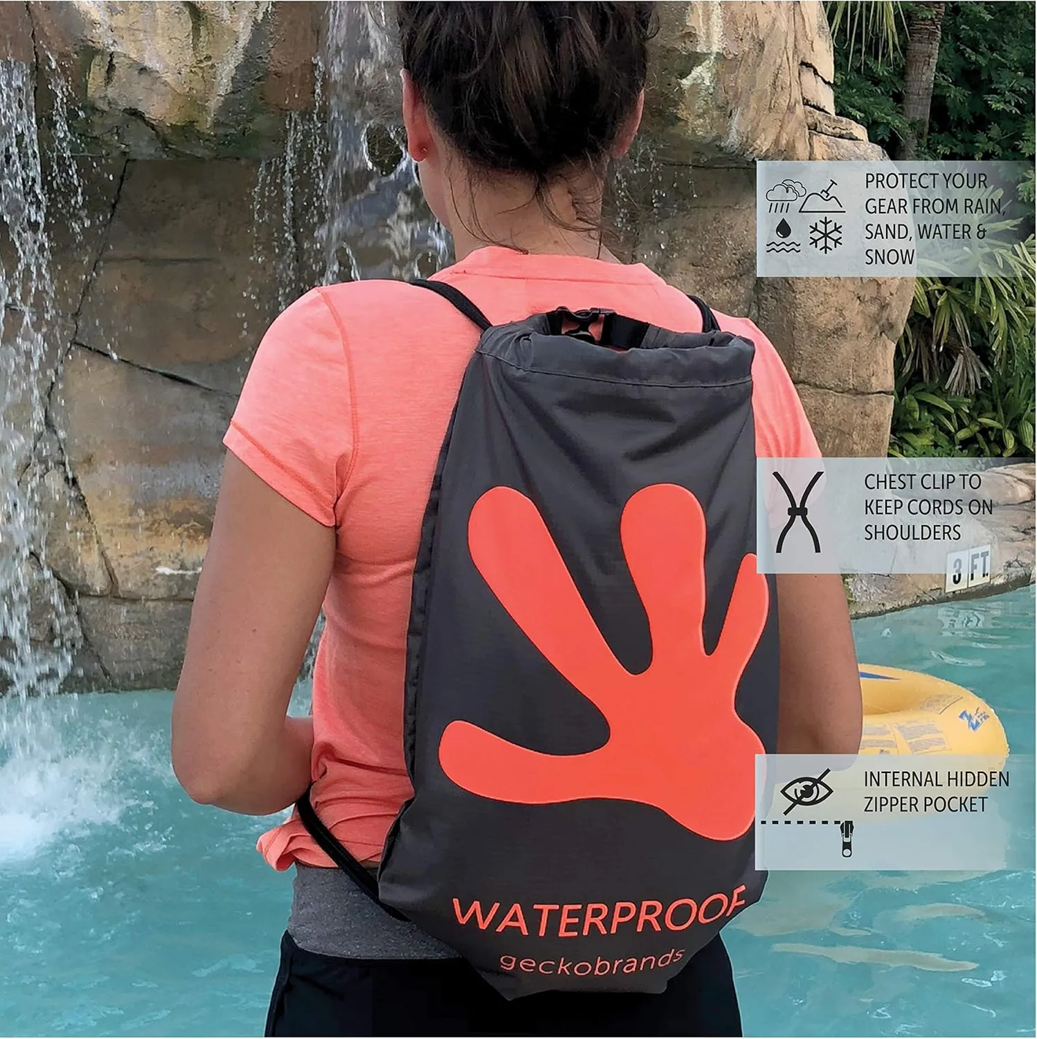 geckobrands 10L Drawstring Travel Backpack – Waterproof, Lightweight Dry Bag for Beach, Hiking, and Light Water Activities