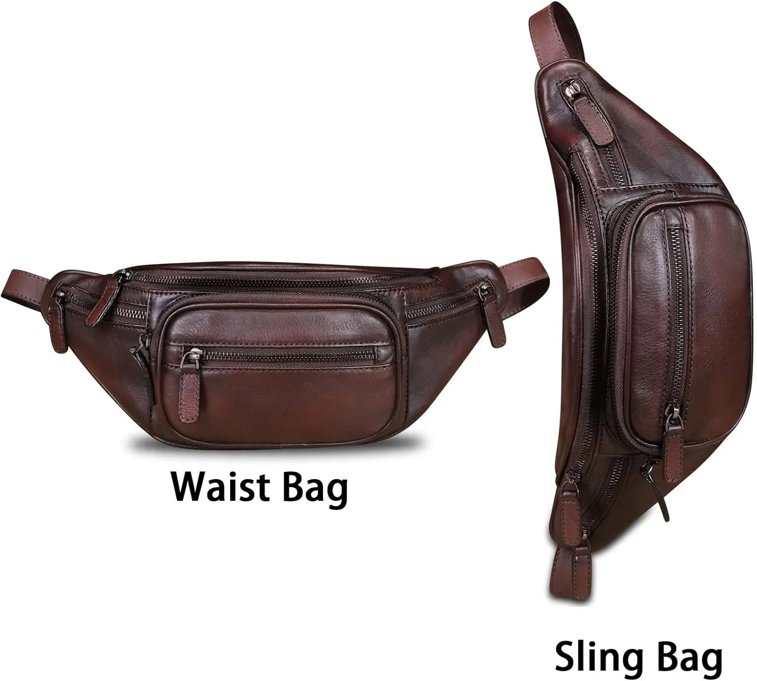 Genuine Leather Fanny Pack for Women and Men Real Leather Sling Bag Crossbody Bag Fashion Waist Bag Chest Purse (Coffee)