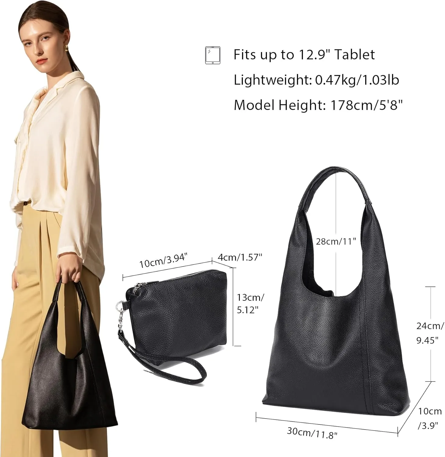 Genuine Leather Hobo Tote Bag for Women