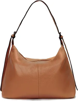 Genuine Leather Purses for Women Brown Shoulder Bag Every Hobo Crossbody Slouchy Bag with Zipper