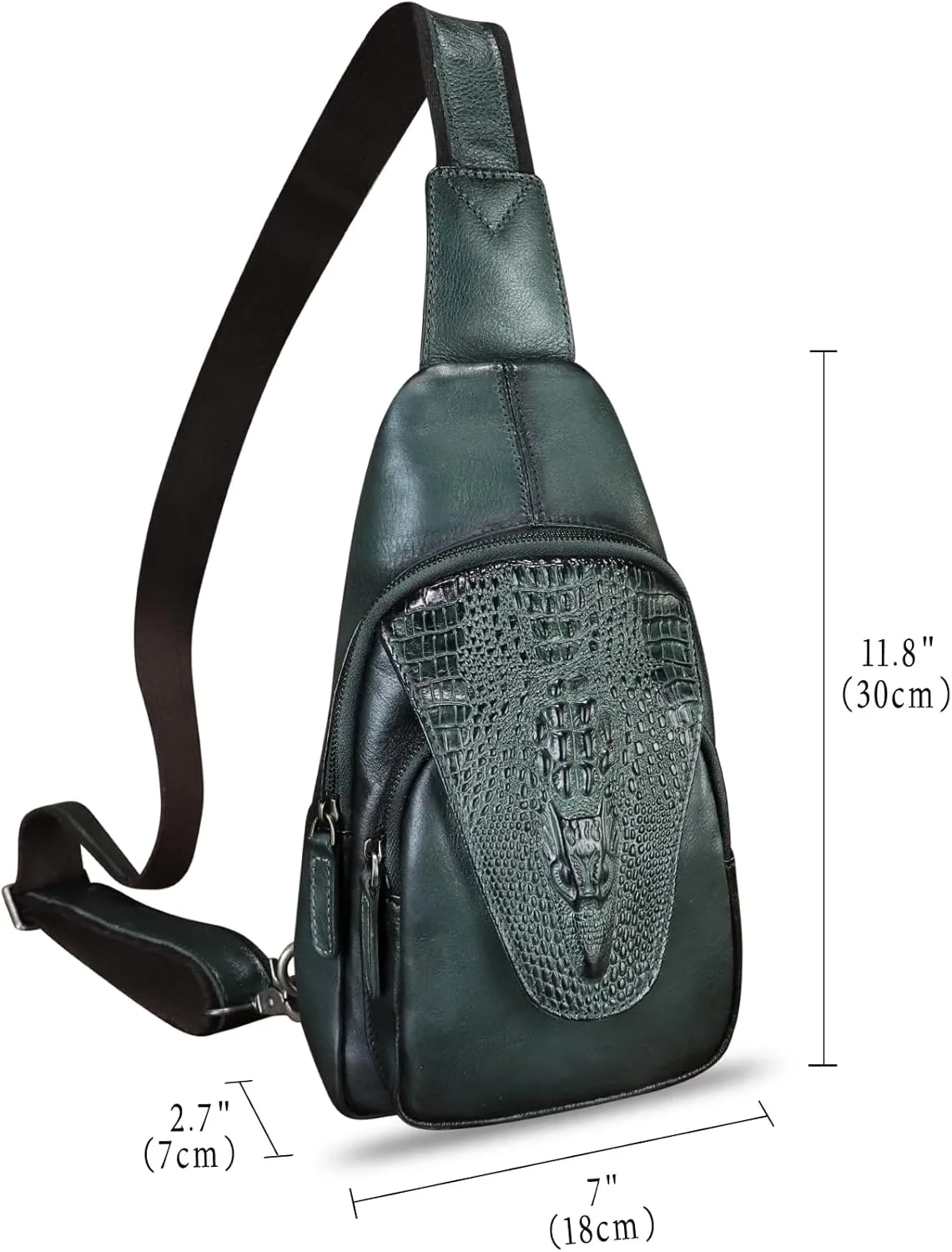 Genuine Leather Silng Bag for Men and Women Embossed Crocodile Leather Sling Backpack Chest Crossbody Bag