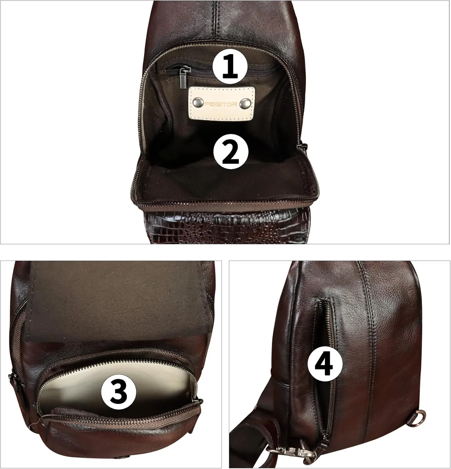 Genuine Leather Silng Bag for Men and Women Embossed Crocodile Leather Sling Backpack Chest Crossbody Bag
