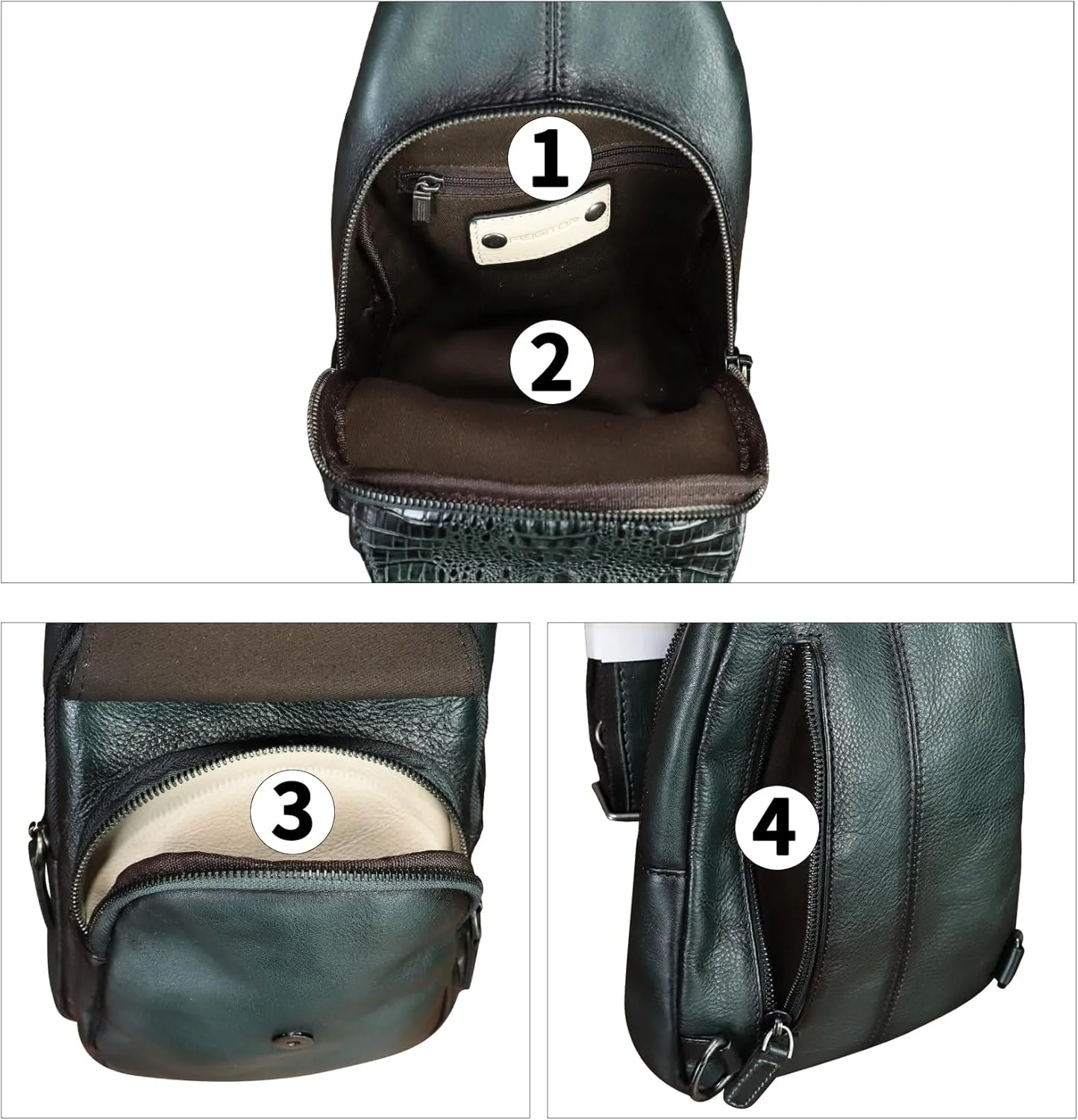 Genuine Leather Silng Bag for Men and Women Embossed Crocodile Leather Sling Backpack Chest Crossbody Bag
