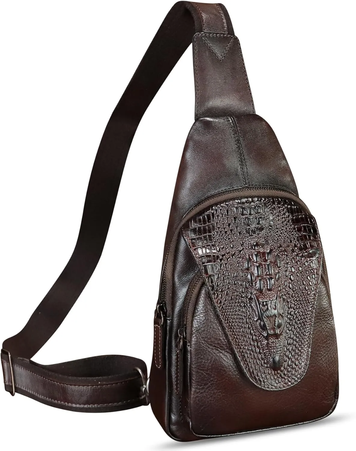 Genuine Leather Silng Bag for Men and Women Embossed Crocodile Leather Sling Backpack Chest Crossbody Bag