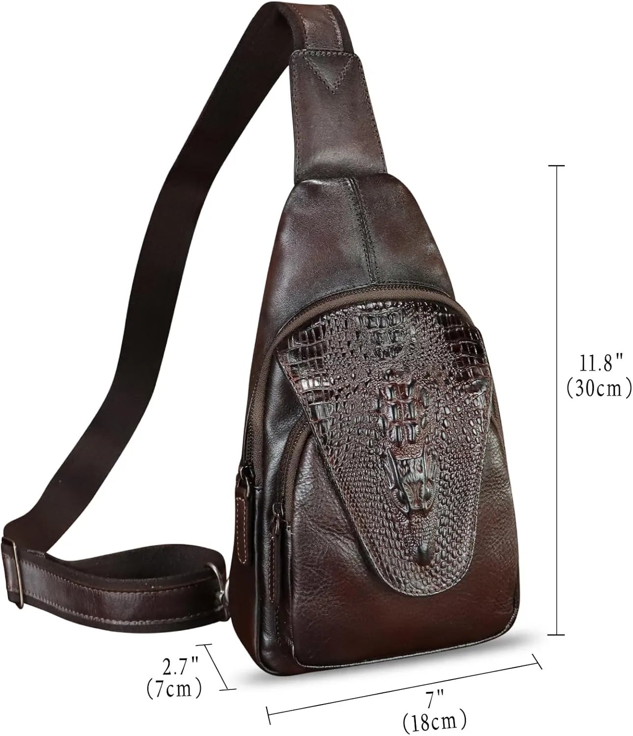 Genuine Leather Silng Bag for Men and Women Embossed Crocodile Leather Sling Backpack Chest Crossbody Bag
