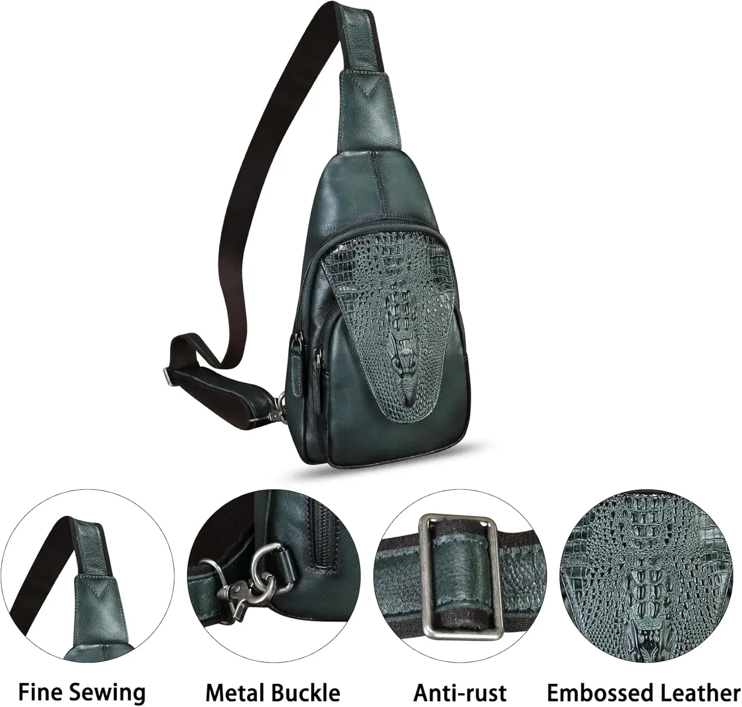 Genuine Leather Silng Bag for Men and Women Embossed Crocodile Leather Sling Backpack Chest Crossbody Bag