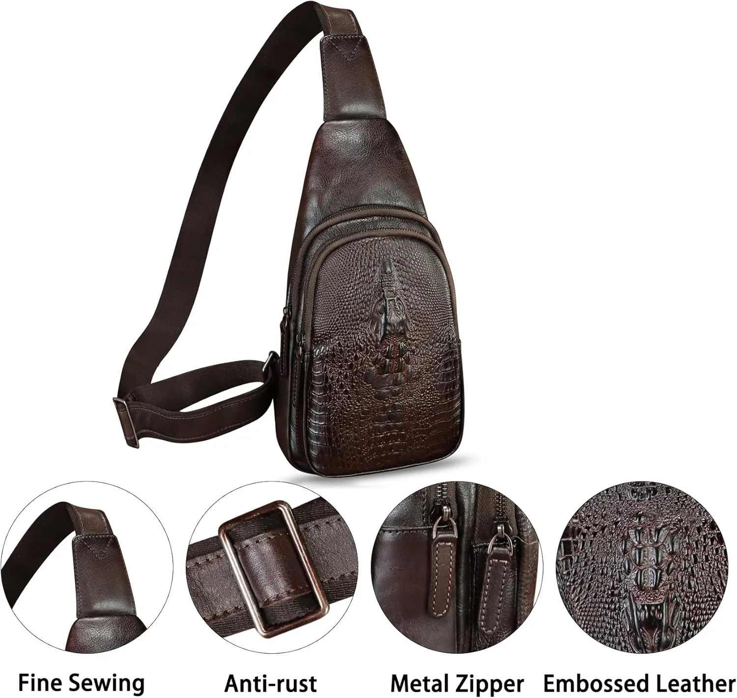 Genuine Leather Silng Bag for Women and Men Real Leather Sling Backpack Chest Purse Shoulder Crossbody Bag