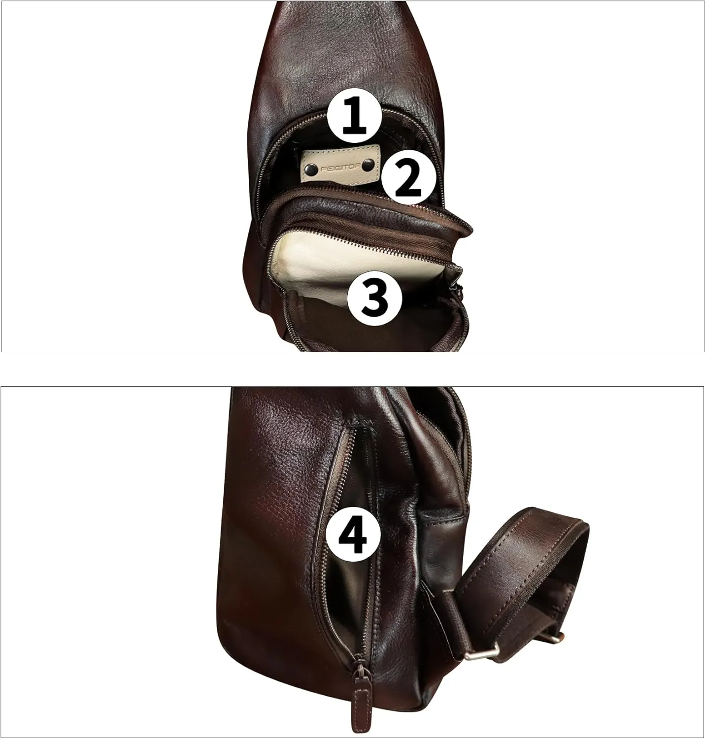 Genuine Leather Silng Bag for Women and Men Real Leather Sling Backpack Chest Purse Shoulder Crossbody Bag