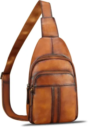 Genuine Leather Silng Bag for Women and Men Real Leather Sling Backpack Purse Chest Crossbody Bag