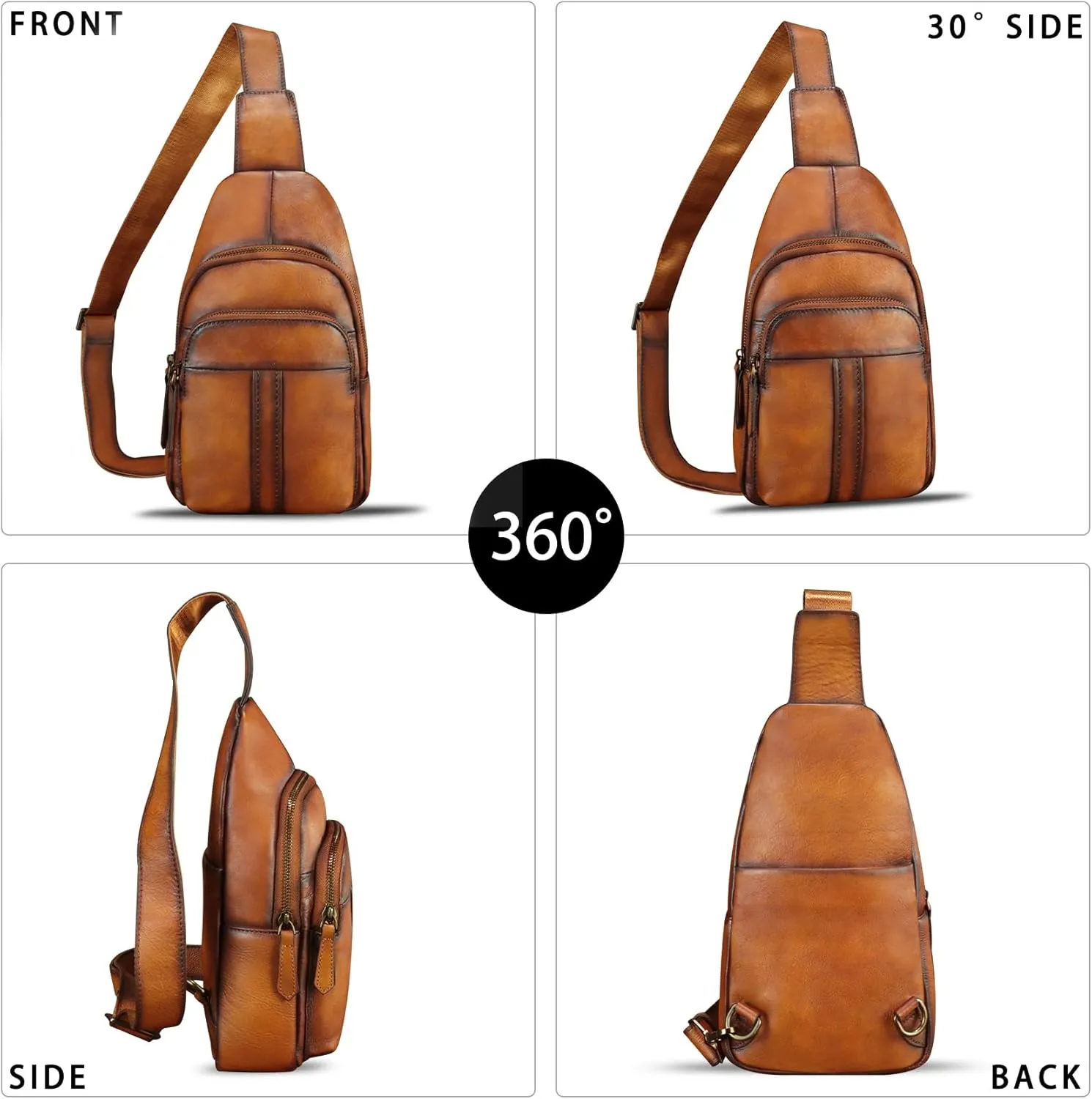 Genuine Leather Silng Bag for Women and Men Real Leather Sling Backpack Purse Chest Crossbody Bag