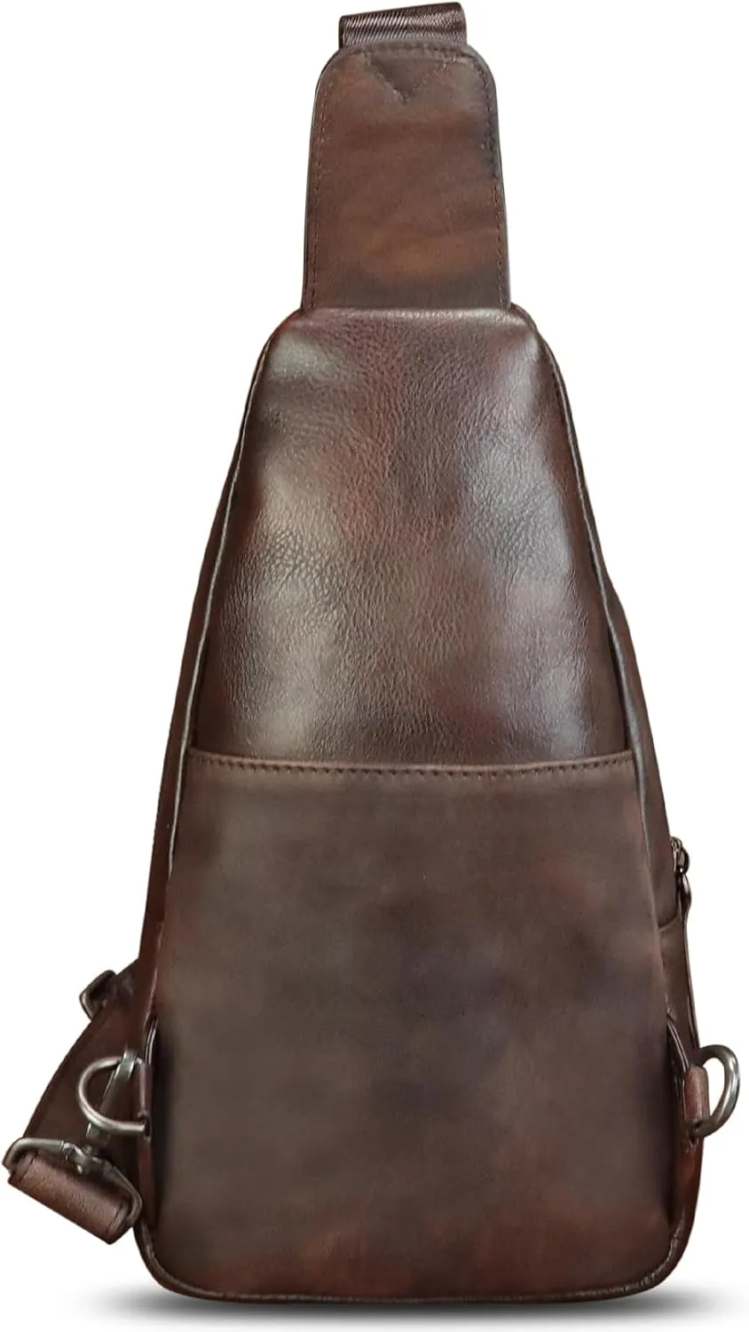 Genuine Leather Sling Bag for Women and Men Vintage Handmade Leather Sling Backpack Fashion Crossbody Bag Chest Purse