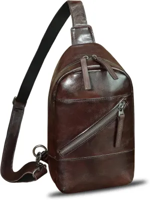 Genuine Leather Sling Bag Men and Women Vintage Handmade Leather Sling Backpack Shoulder Crossbody Bag Chest Purse