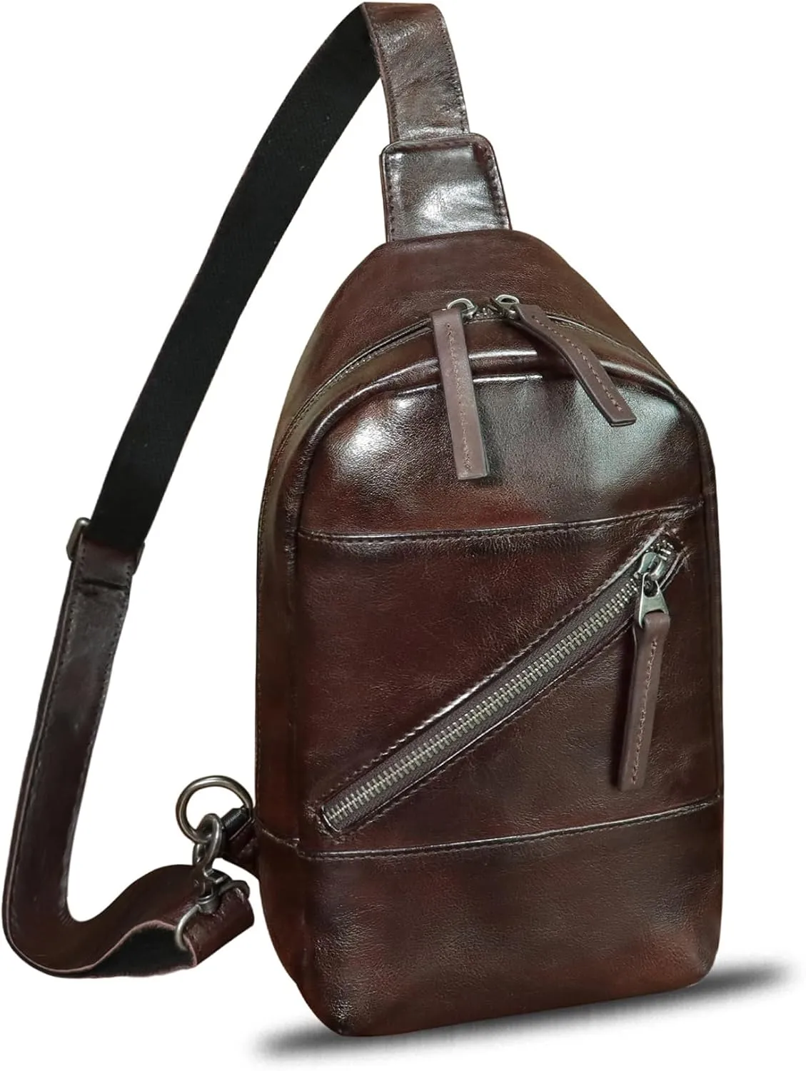 Genuine Leather Sling Bag Men and Women Vintage Handmade Leather Sling Backpack Shoulder Crossbody Bag Chest Purse