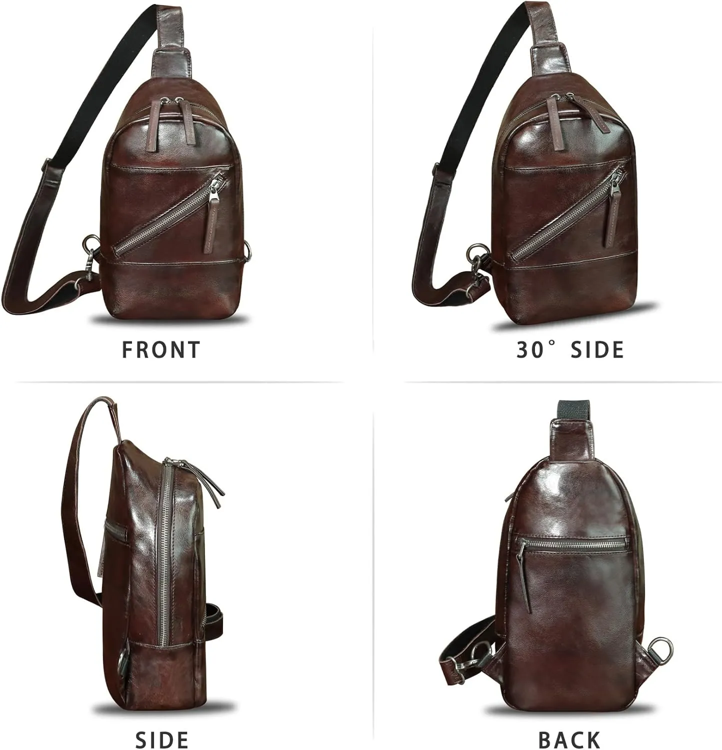 Genuine Leather Sling Bag Men and Women Vintage Handmade Leather Sling Backpack Shoulder Crossbody Bag Chest Purse