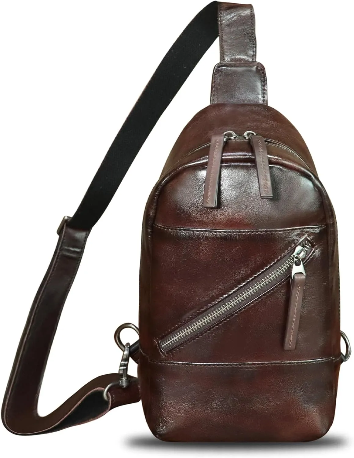 Genuine Leather Sling Bag Men and Women Vintage Handmade Leather Sling Backpack Shoulder Crossbody Bag Chest Purse