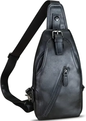 Genuine Leather Sling Bag Multifunction Crossbody Hiking Fanny Daypack Vintage Chest Shoulder Backpack Motorcycle Purse (Darkgray)