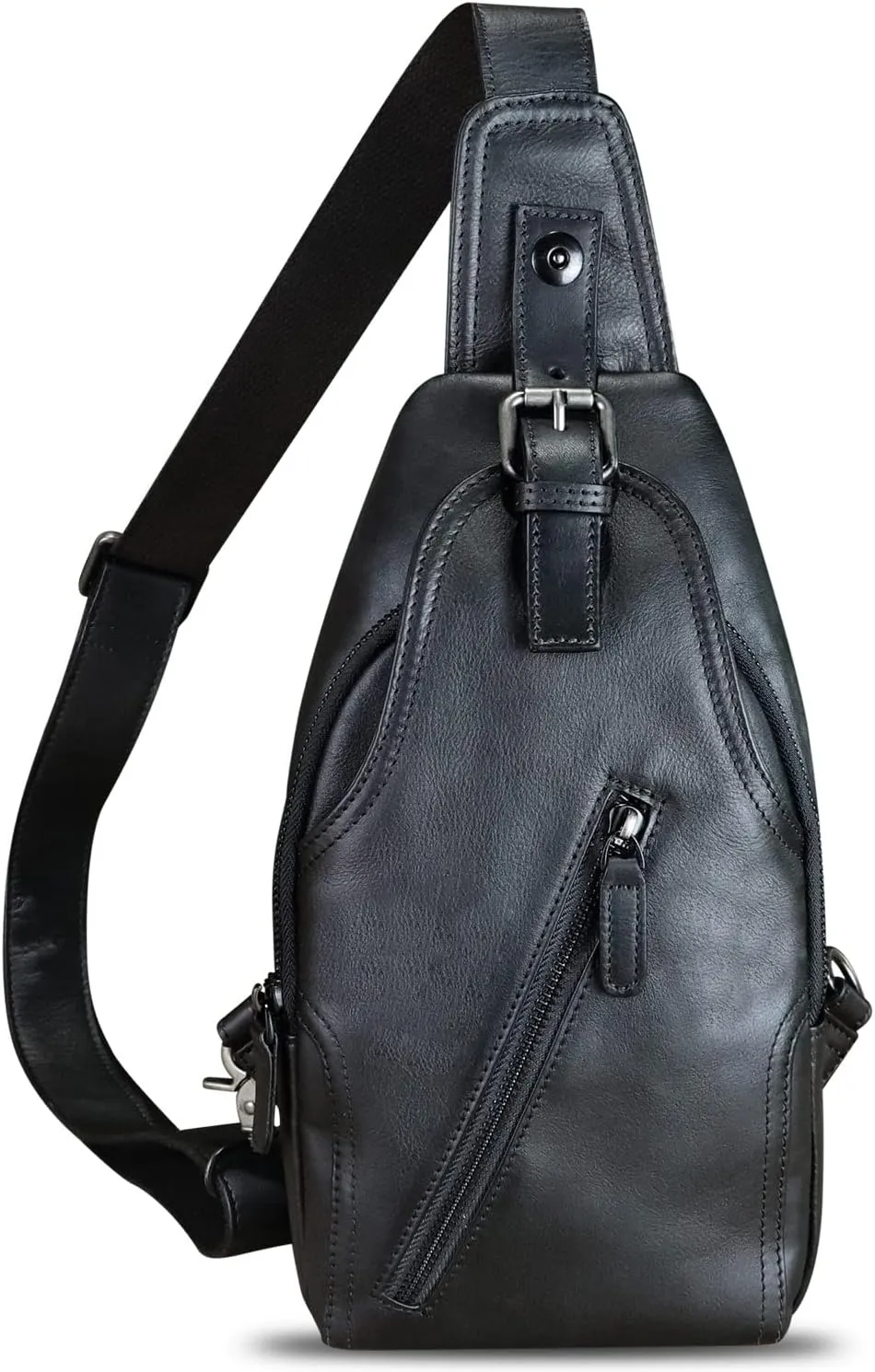 Genuine Leather Sling Bag Multifunction Crossbody Hiking Fanny Daypack Vintage Chest Shoulder Backpack Motorcycle Purse (Darkgray)