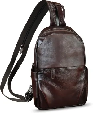 Genuine Leather Sling Bag Retro Crossbody Sling Backpack Handmade Chest Vintage Shoulder Daypack Purse Fanny Pack (Coffee)
