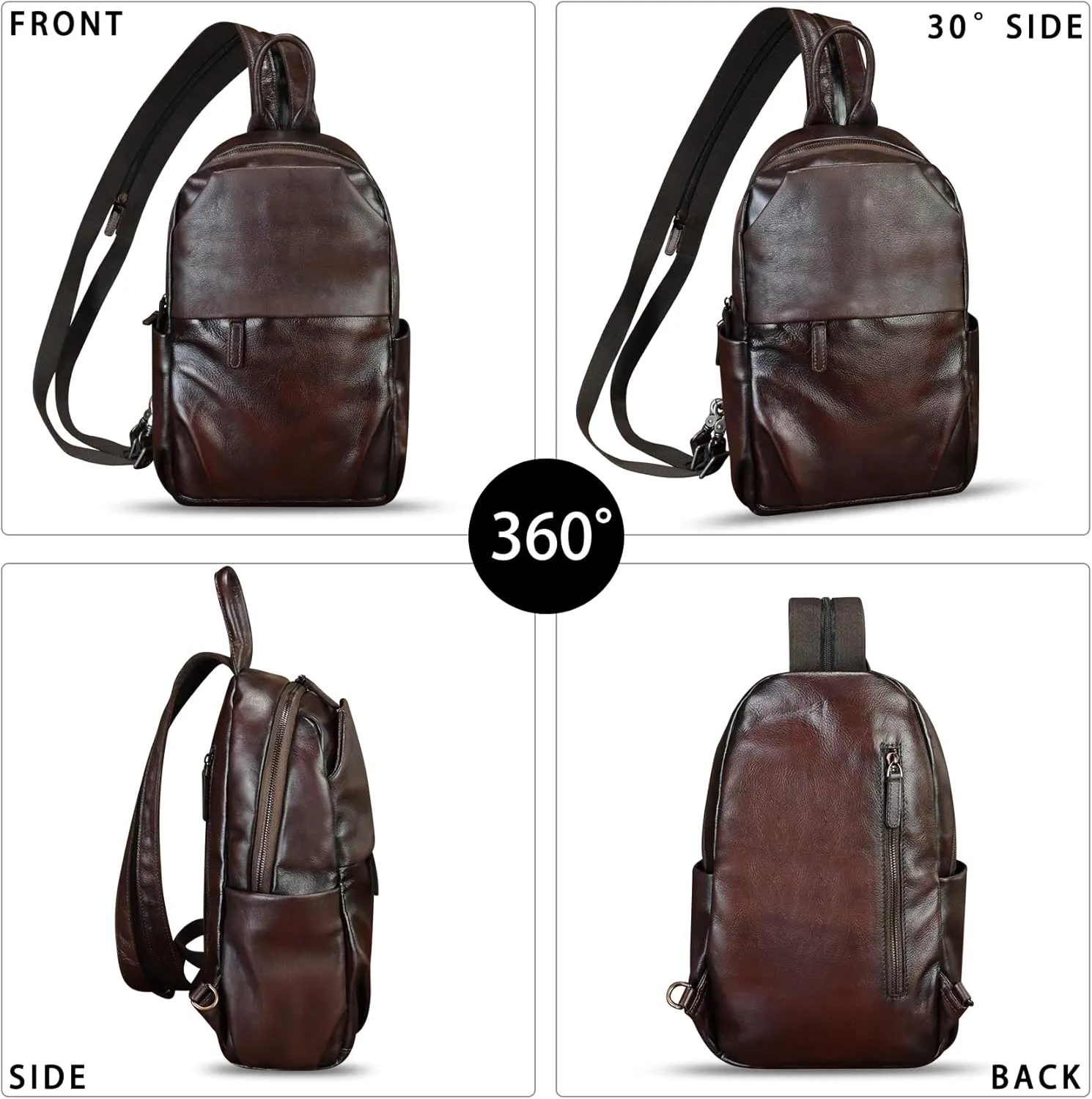 Genuine Leather Sling Bag Retro Crossbody Sling Backpack Handmade Chest Vintage Shoulder Daypack Purse Fanny Pack (Coffee)