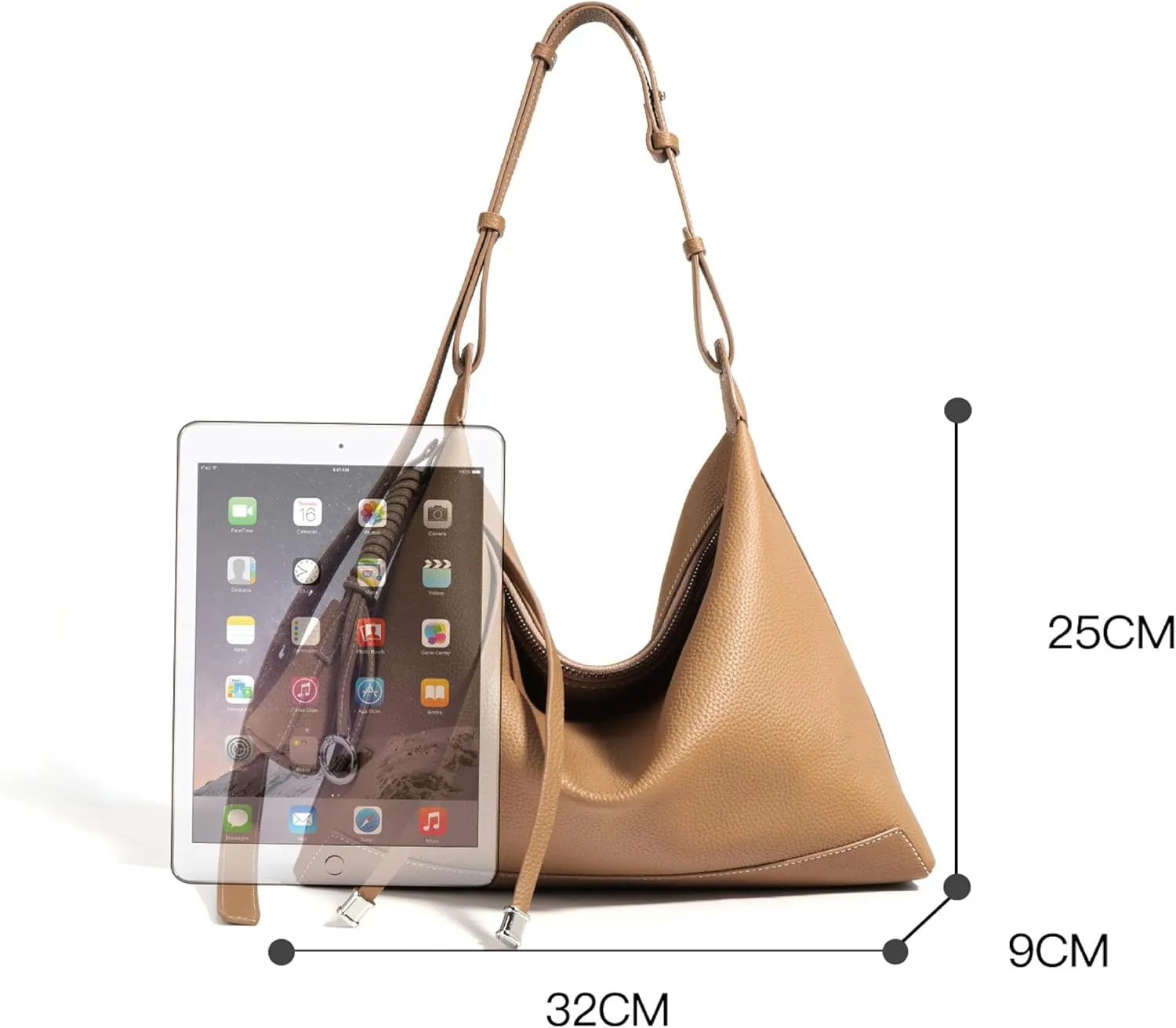 Genuine Leather Slouchy Hobo Bags for Women Purse with Mini Pouch Adjustable Shoulder Straps Work Travel