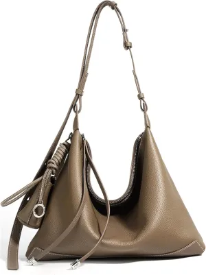 Genuine Leather Slouchy Hobo Bags for Women Purse with Mini Pouch Adjustable Shoulder Straps Work Travel