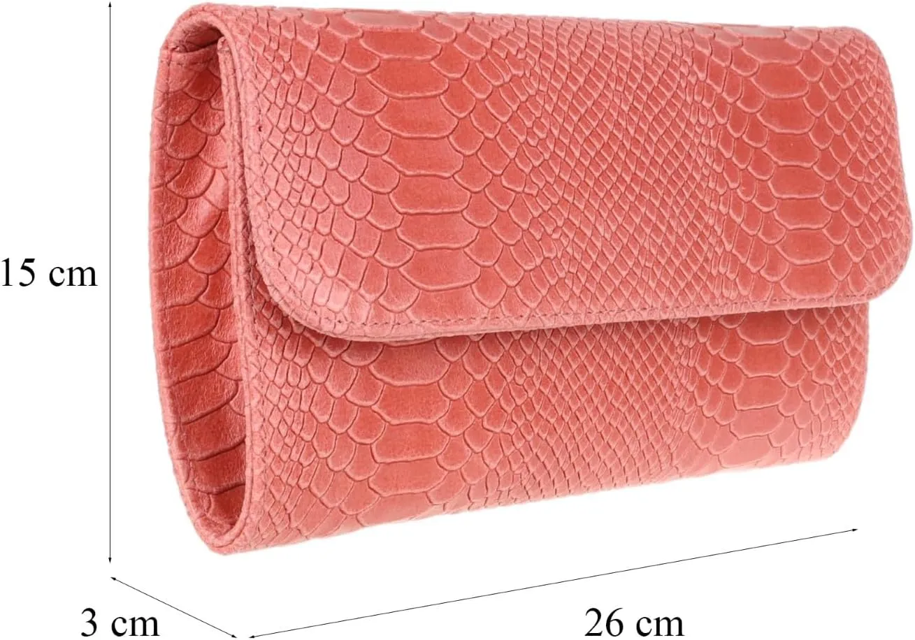 Girly HandBags Womens Italian Leather Snake Print Suede Clutch Bag