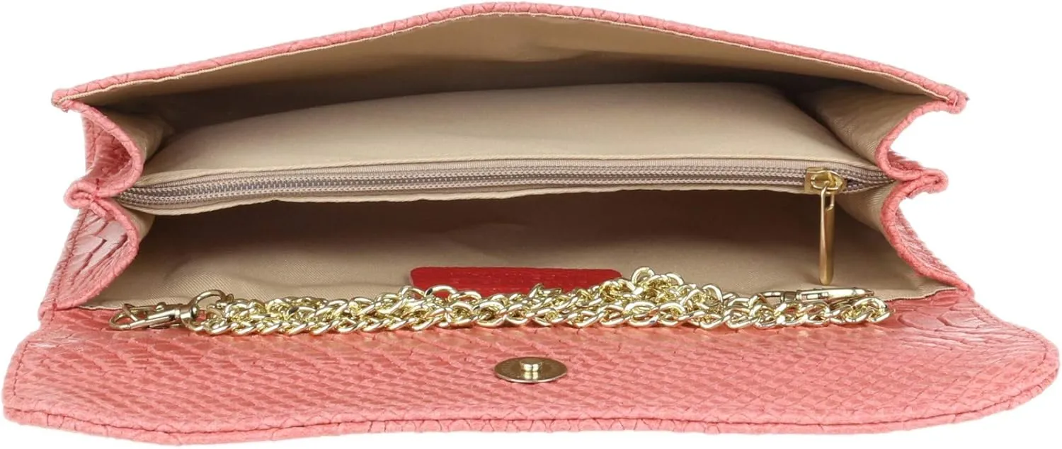 Girly HandBags Womens Italian Leather Snake Print Suede Clutch Bag