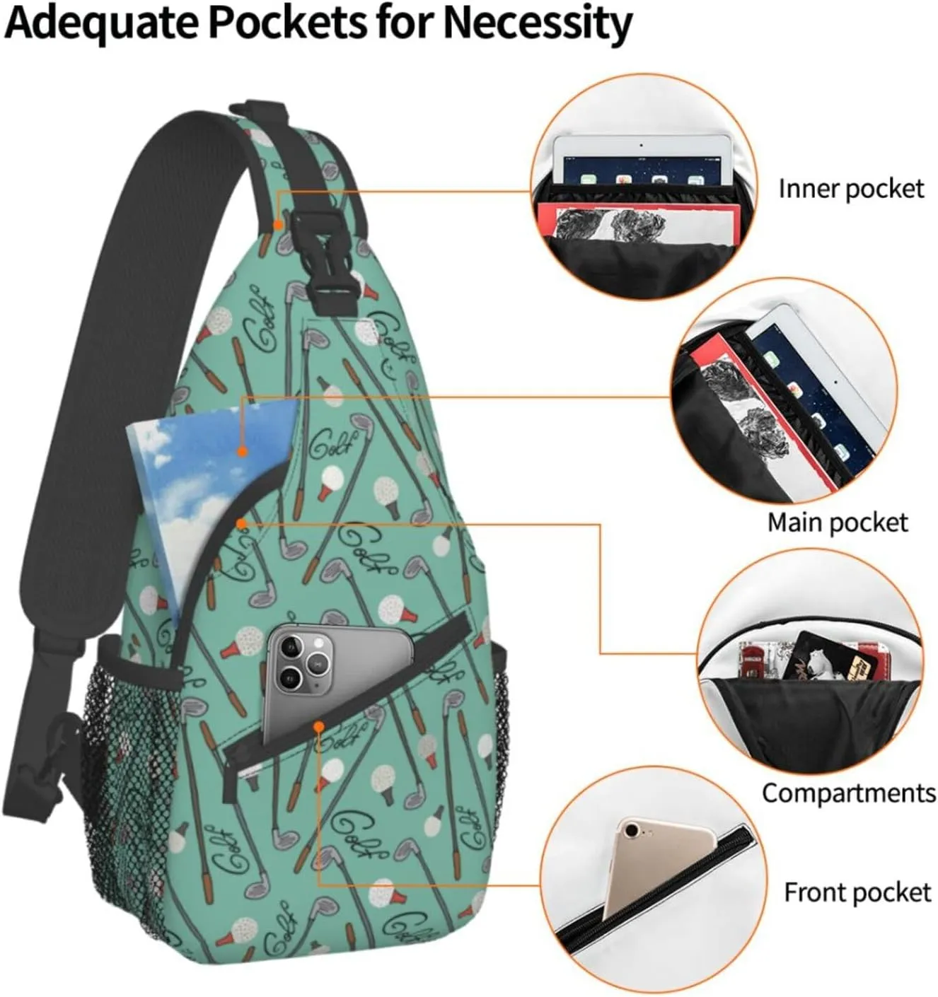 Golf Sling Backpack Chest Bag Crossbody Shoulder Bag Gym Cycling Travel Hiking Daypack For Men Women